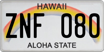 HI license plate ZNF080