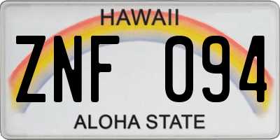 HI license plate ZNF094