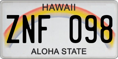 HI license plate ZNF098