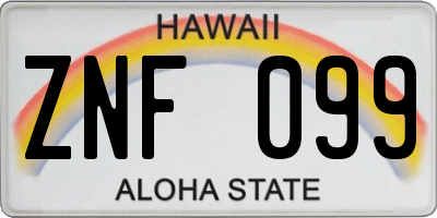 HI license plate ZNF099