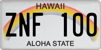 HI license plate ZNF100