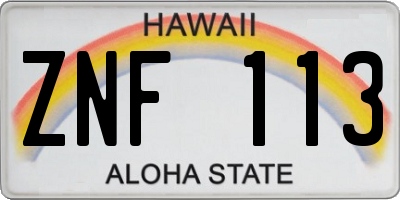 HI license plate ZNF113