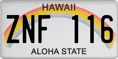 HI license plate ZNF116