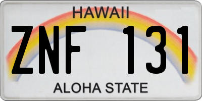 HI license plate ZNF131