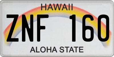 HI license plate ZNF160