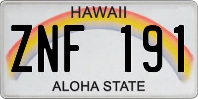 HI license plate ZNF191