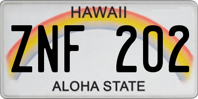 HI license plate ZNF202