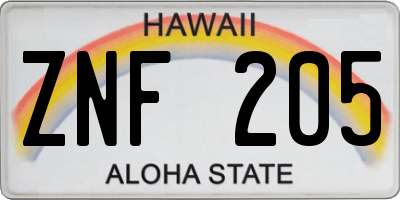 HI license plate ZNF205