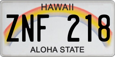 HI license plate ZNF218