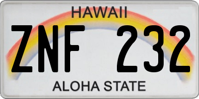 HI license plate ZNF232