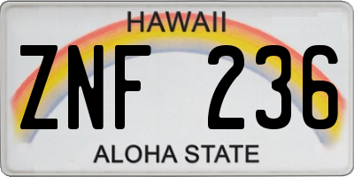 HI license plate ZNF236