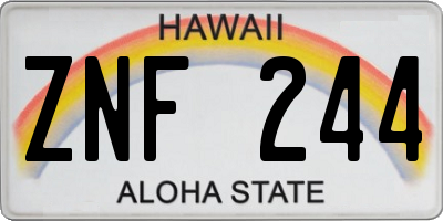 HI license plate ZNF244