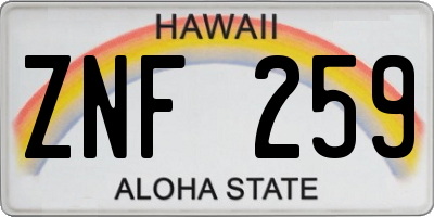 HI license plate ZNF259