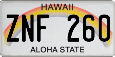 HI license plate ZNF260