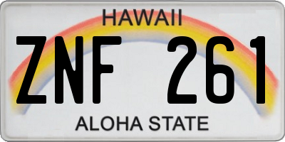 HI license plate ZNF261