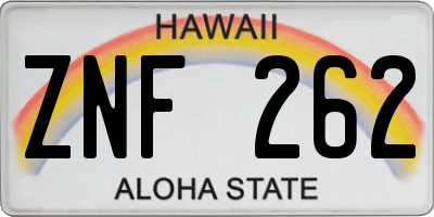 HI license plate ZNF262