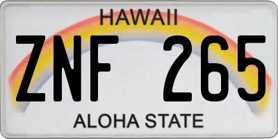 HI license plate ZNF265