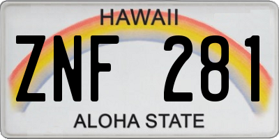 HI license plate ZNF281