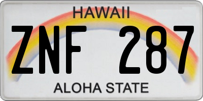 HI license plate ZNF287