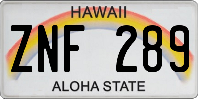 HI license plate ZNF289