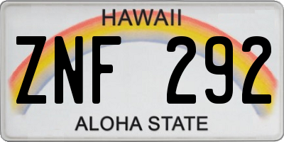 HI license plate ZNF292