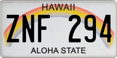 HI license plate ZNF294