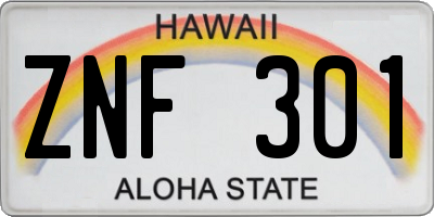HI license plate ZNF301