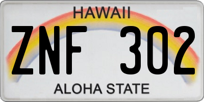 HI license plate ZNF302