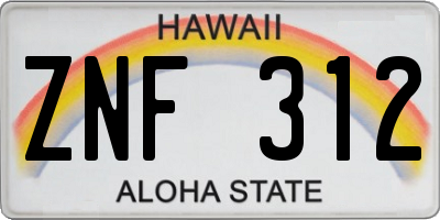 HI license plate ZNF312