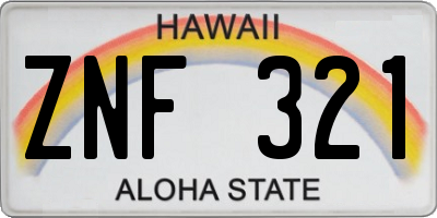 HI license plate ZNF321
