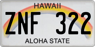 HI license plate ZNF322