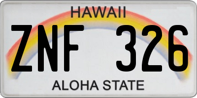 HI license plate ZNF326