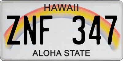 HI license plate ZNF347