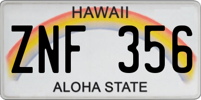 HI license plate ZNF356