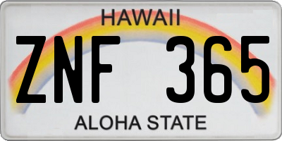 HI license plate ZNF365