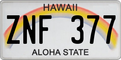 HI license plate ZNF377