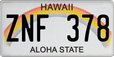 HI license plate ZNF378