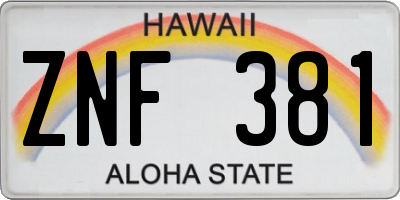 HI license plate ZNF381