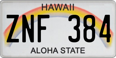 HI license plate ZNF384