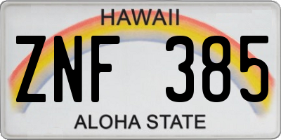 HI license plate ZNF385