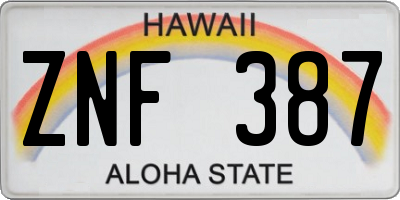 HI license plate ZNF387