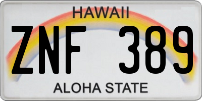 HI license plate ZNF389