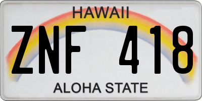 HI license plate ZNF418