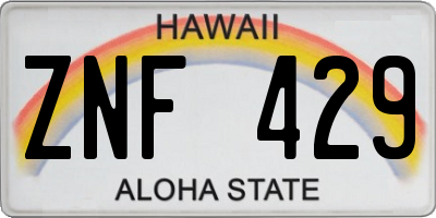 HI license plate ZNF429