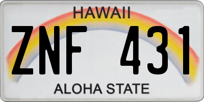 HI license plate ZNF431