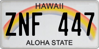 HI license plate ZNF447
