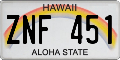 HI license plate ZNF451