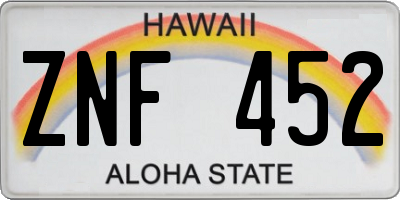 HI license plate ZNF452