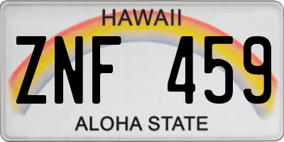 HI license plate ZNF459