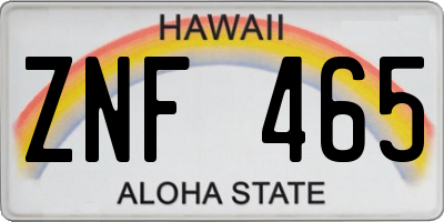 HI license plate ZNF465